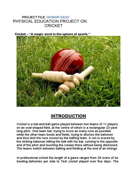 Physical Education Project On Cricket: Ishwar Dass .